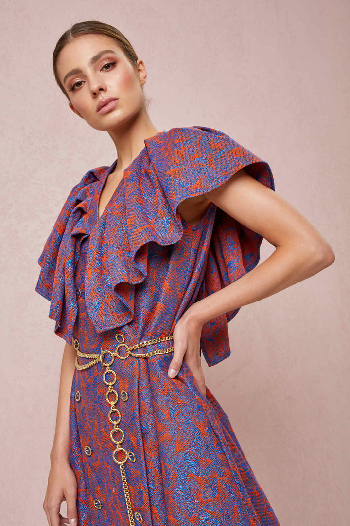 DOUBLE-BREASTED V-NECK DRESS