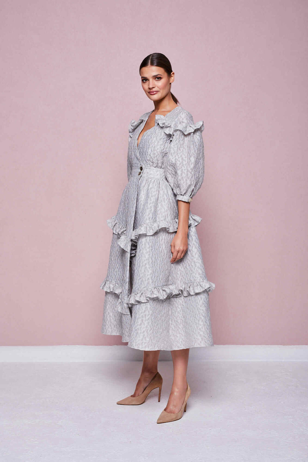 ENVELOPE DRESS WITH PUFF SLEEVES