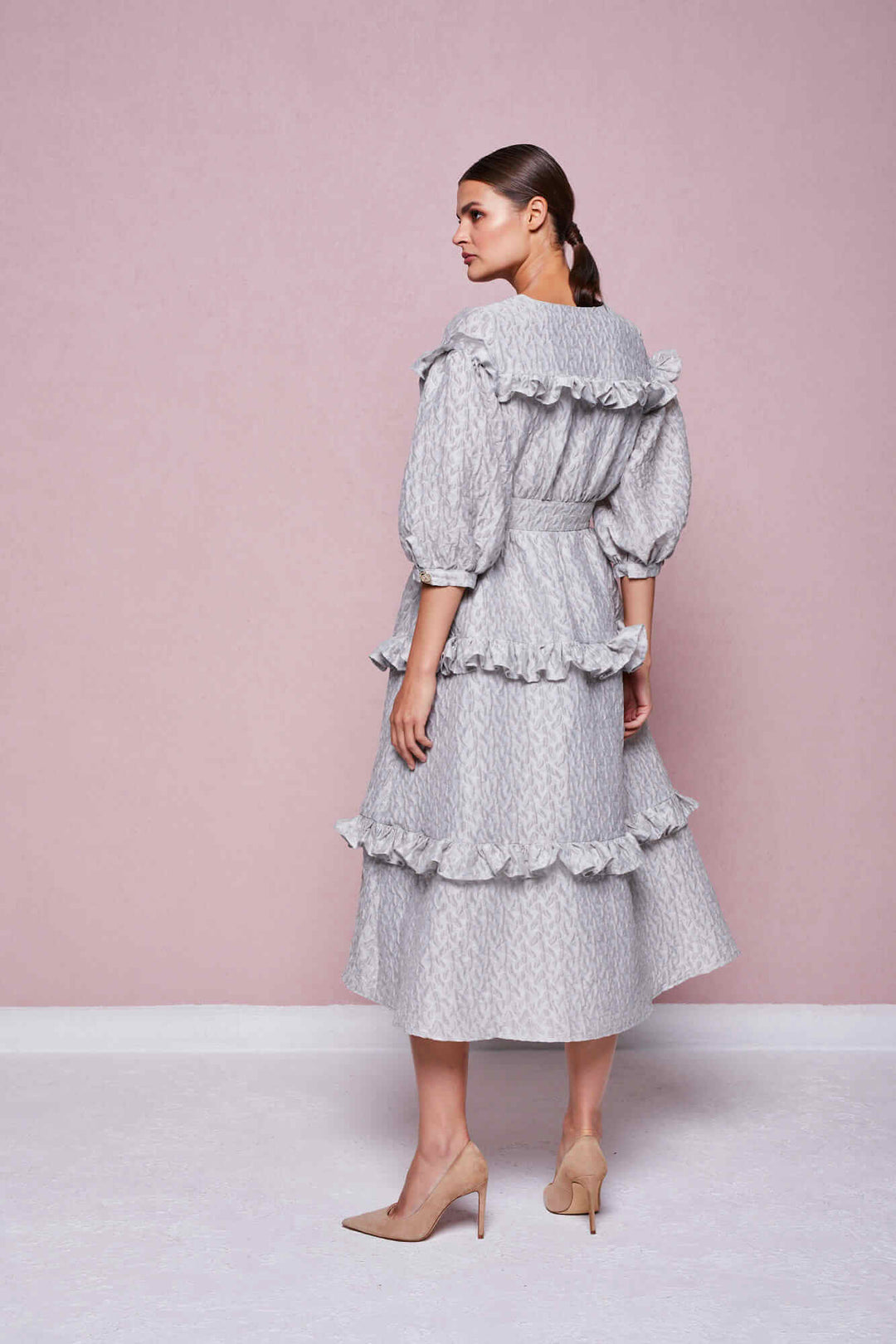 ENVELOPE DRESS WITH PUFF SLEEVES