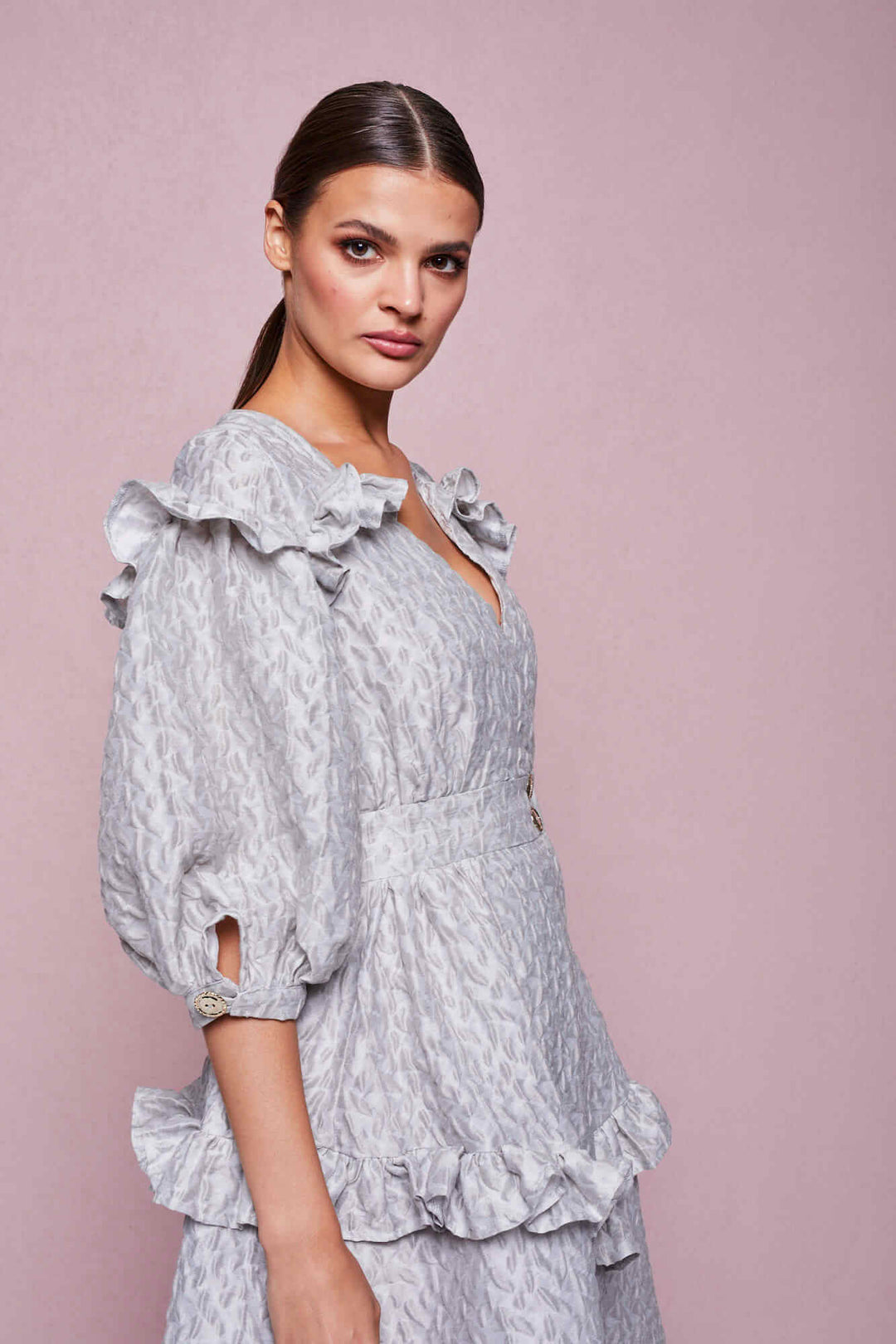ENVELOPE DRESS WITH PUFF SLEEVES