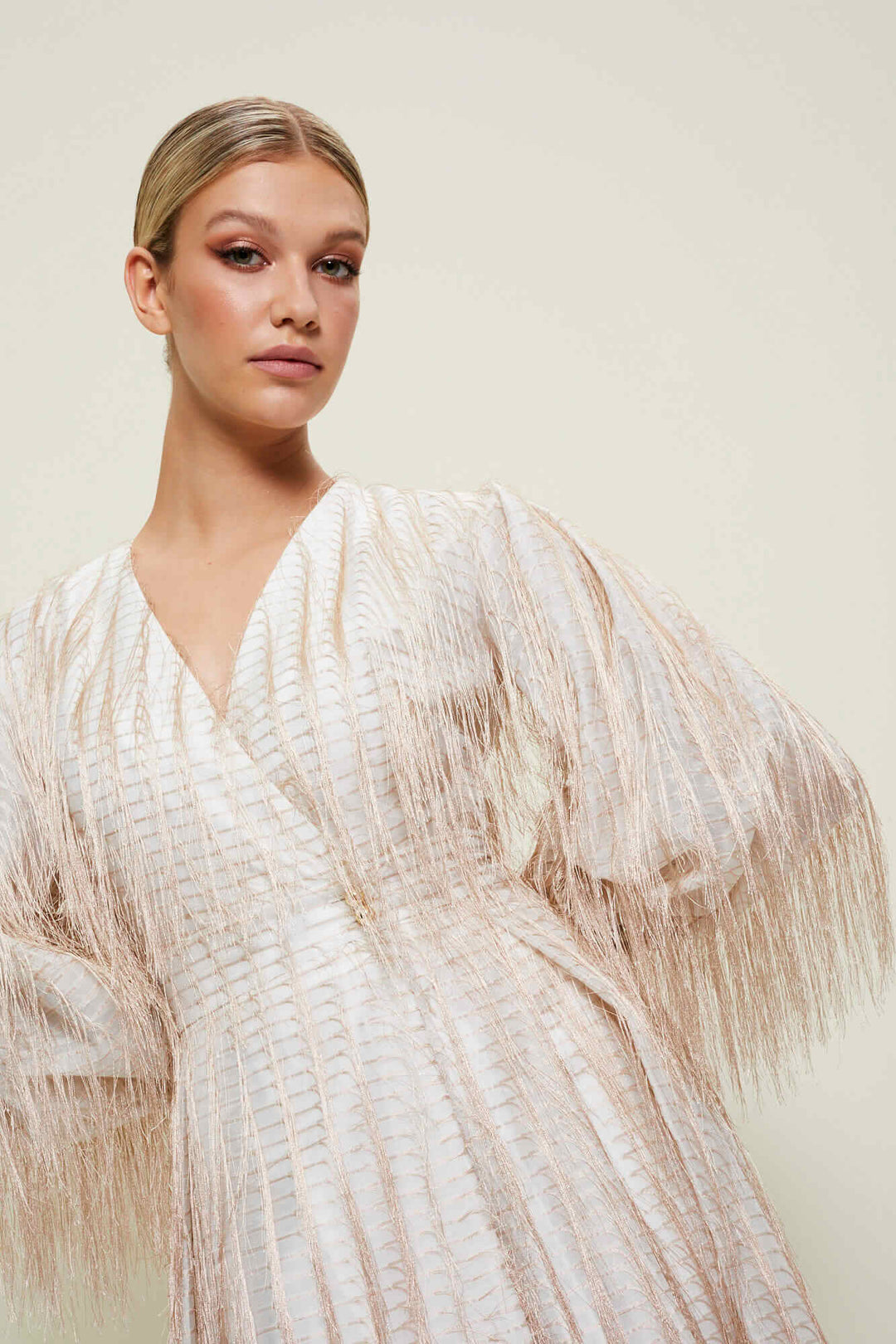 WRAP DRESS WITH FEATHER-TEXTURED FABRIC