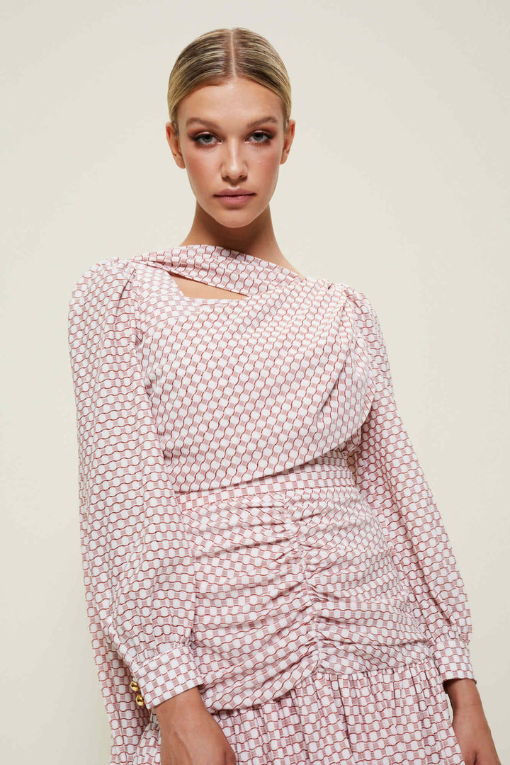 RUCHED MIDI DRESS WITH A SASH