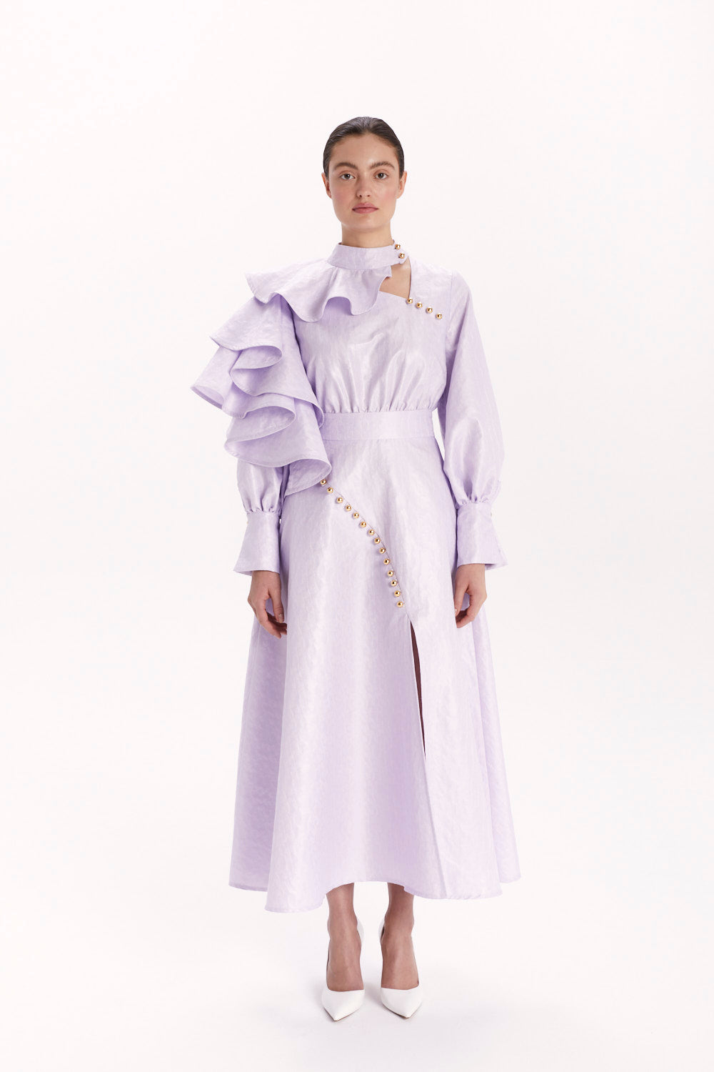 DRESS WITH DECORATIVE BUTTONS AND A SLIT