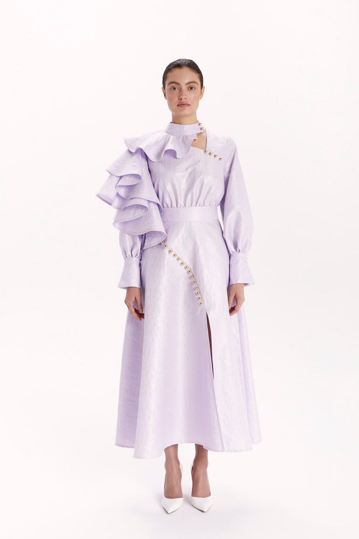 DRESS WITH DECORATIVE BUTTONS AND A SLIT