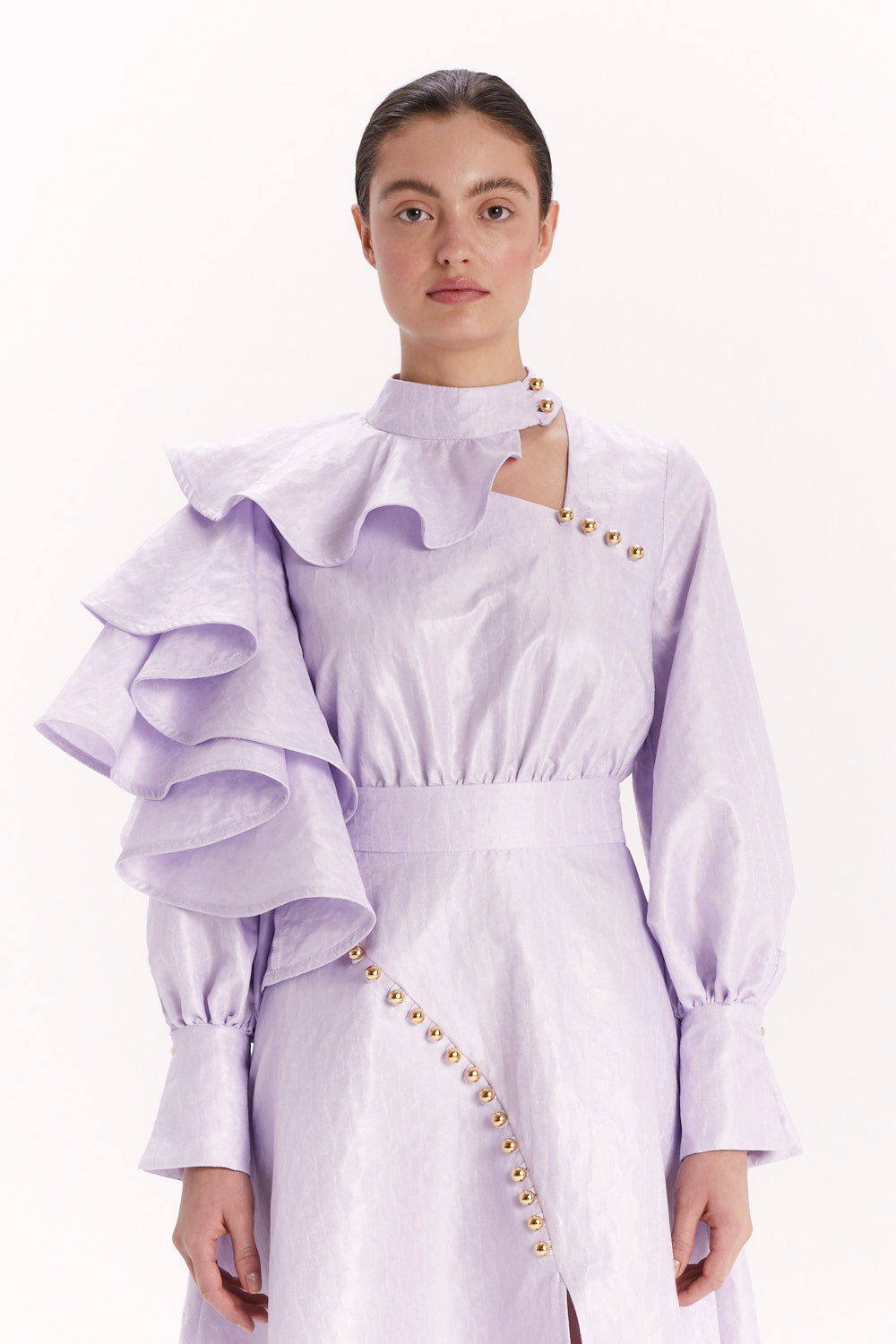 DRESS WITH DECORATIVE BUTTONS AND A SLIT
