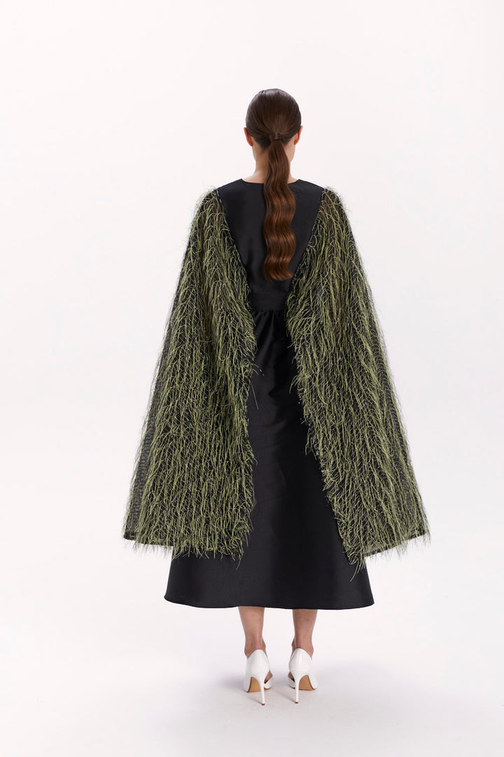 ENVELOPE DRESS WITH A FEATHER CAPE
