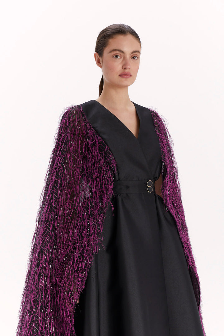 ENVELOPE DRESS WITH A FEATHER CAPE