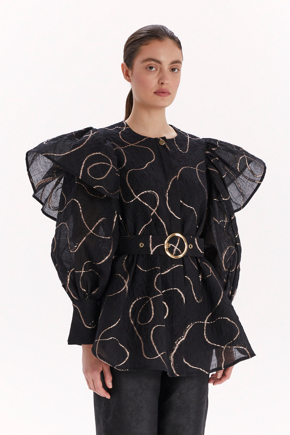 LONG BLOUSE WITH LONG SLEEVES AND A WAIST BELT