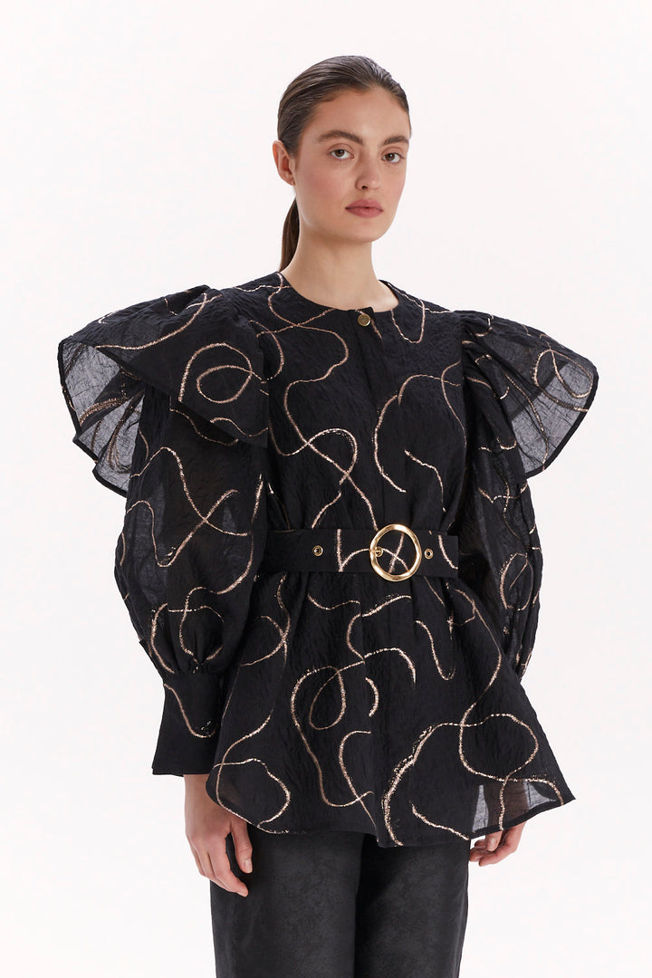 LONG BLOUSE WITH LONG SLEEVES AND A WAIST BELT