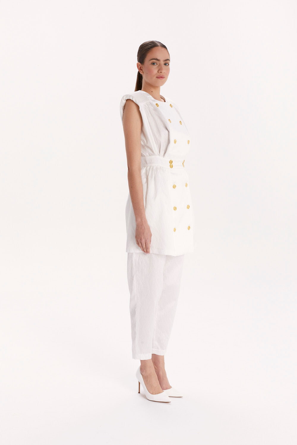 DOUBLE-BREASTED BLOUSE WITH SHOULDER PADS