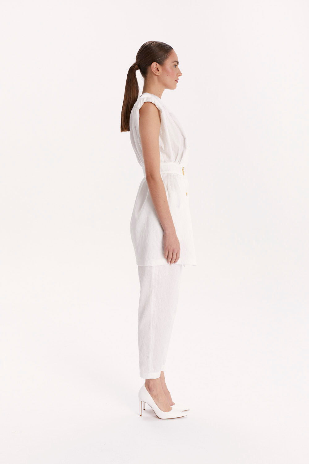 DOUBLE-BREASTED BLOUSE WITH SHOULDER PADS