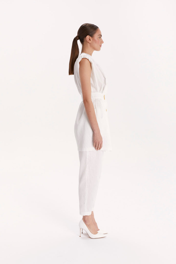 DOUBLE-BREASTED BLOUSE WITH SHOULDER PADS