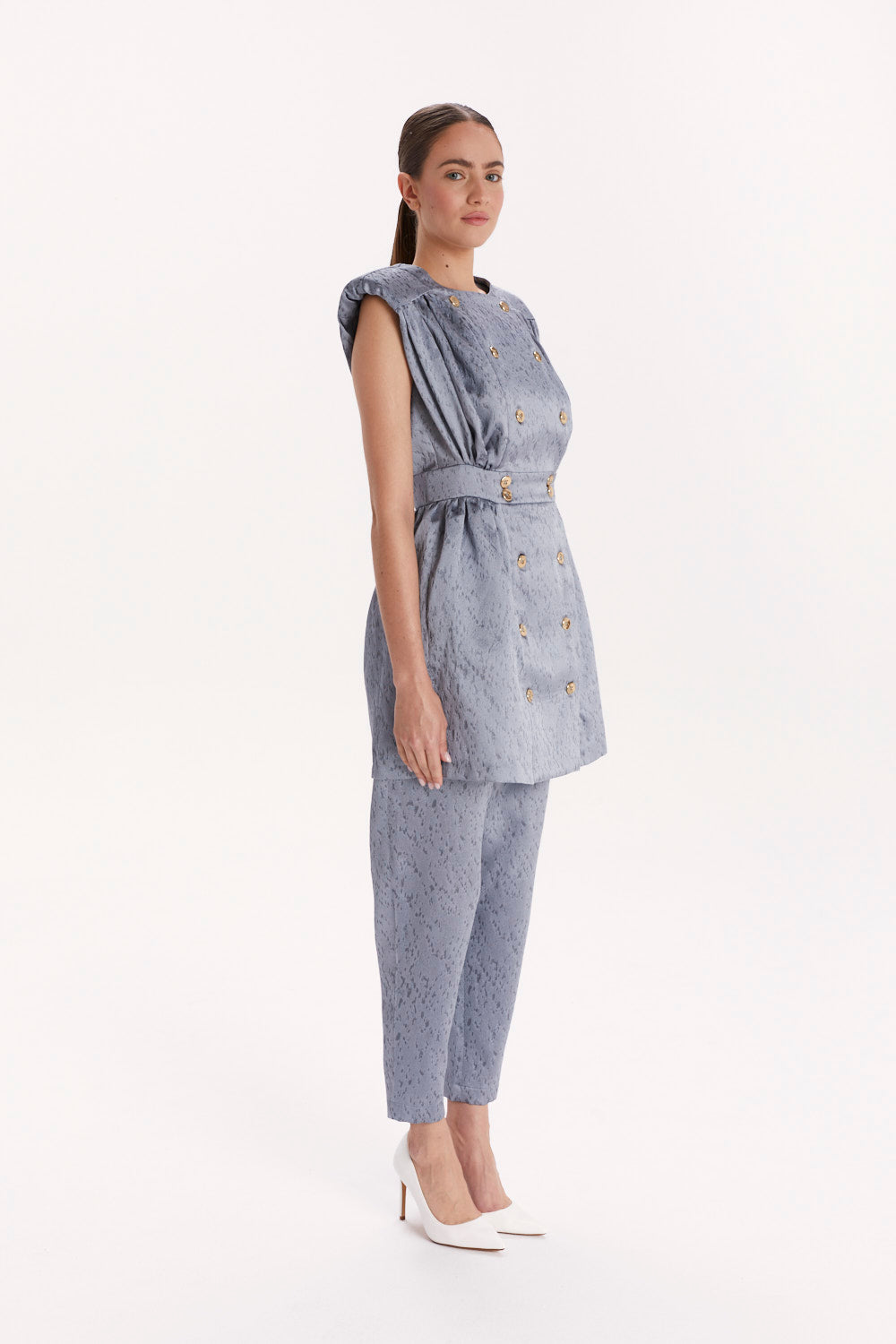 DOUBLE-BREASTED BLOUSE WITH SHOULDER PADS