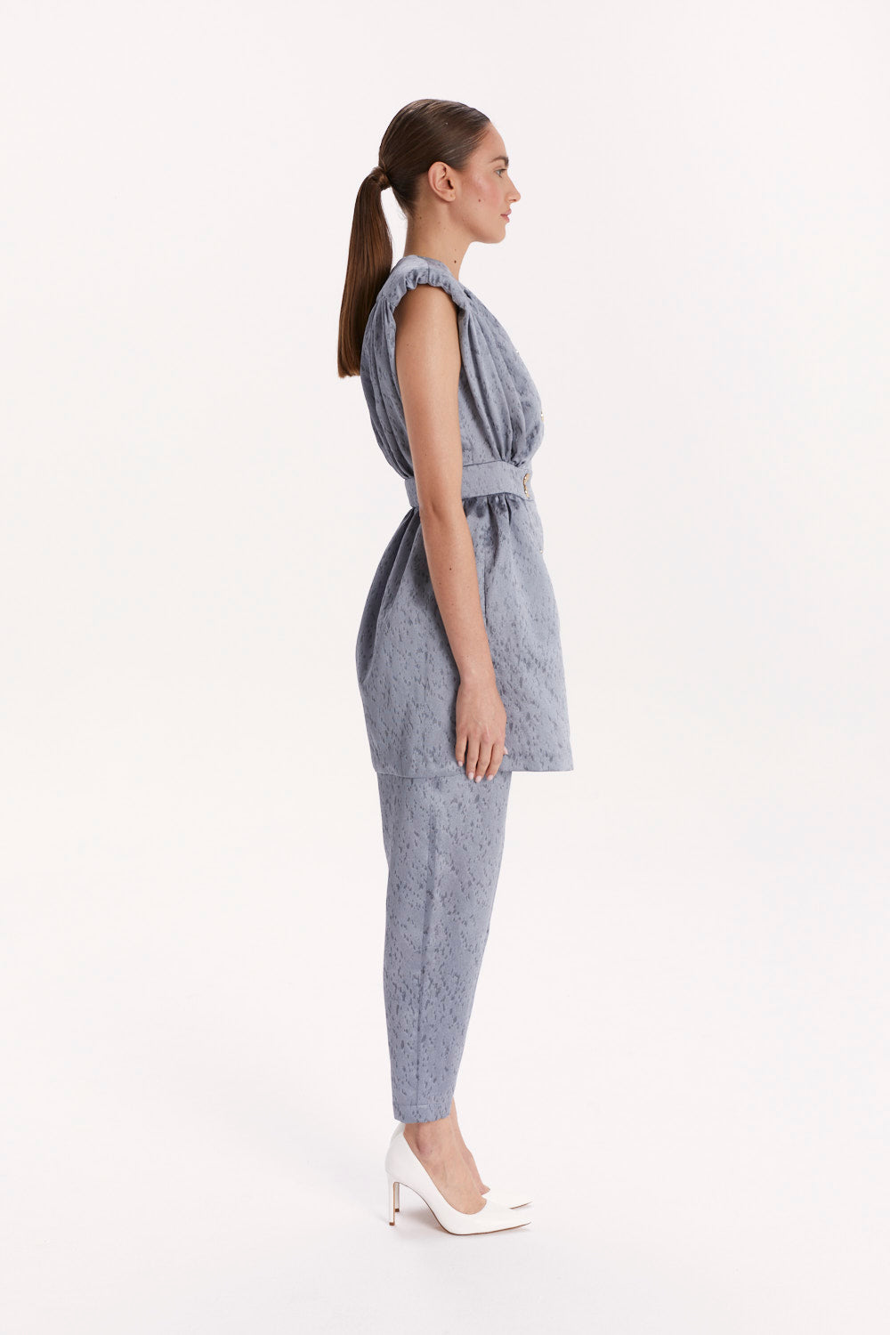 DOUBLE-BREASTED BLOUSE WITH SHOULDER PADS