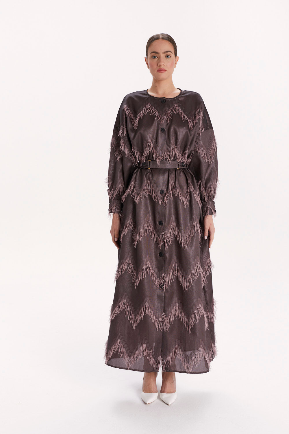 BUTTON-FRONT DRESS WITH LONG SLEEVES