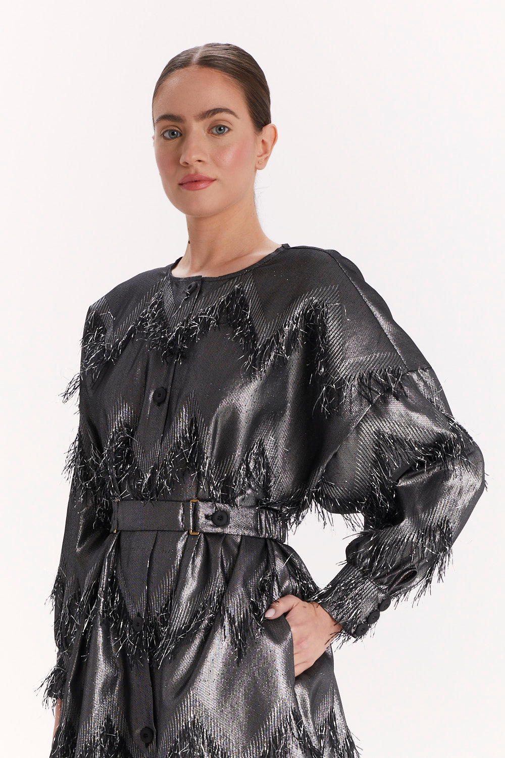 BUTTON-FRONT DRESS WITH LONG SLEEVES