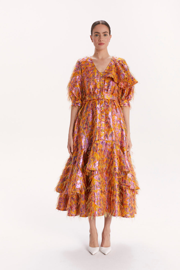 SHORT-SLEEVE DRESS WITH RUFFLES