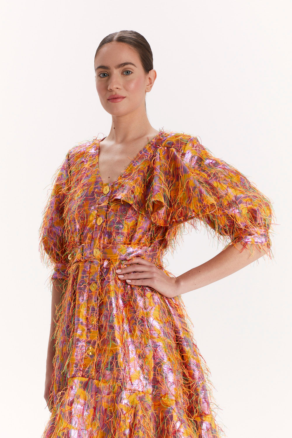 SHORT-SLEEVE DRESS WITH RUFFLES