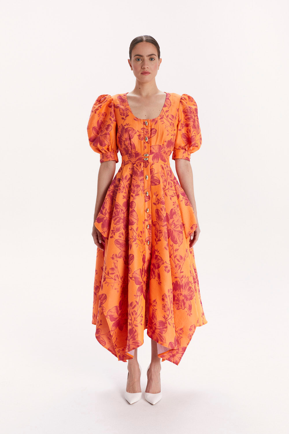 FLORAL BUTTON-FRONT DRESS