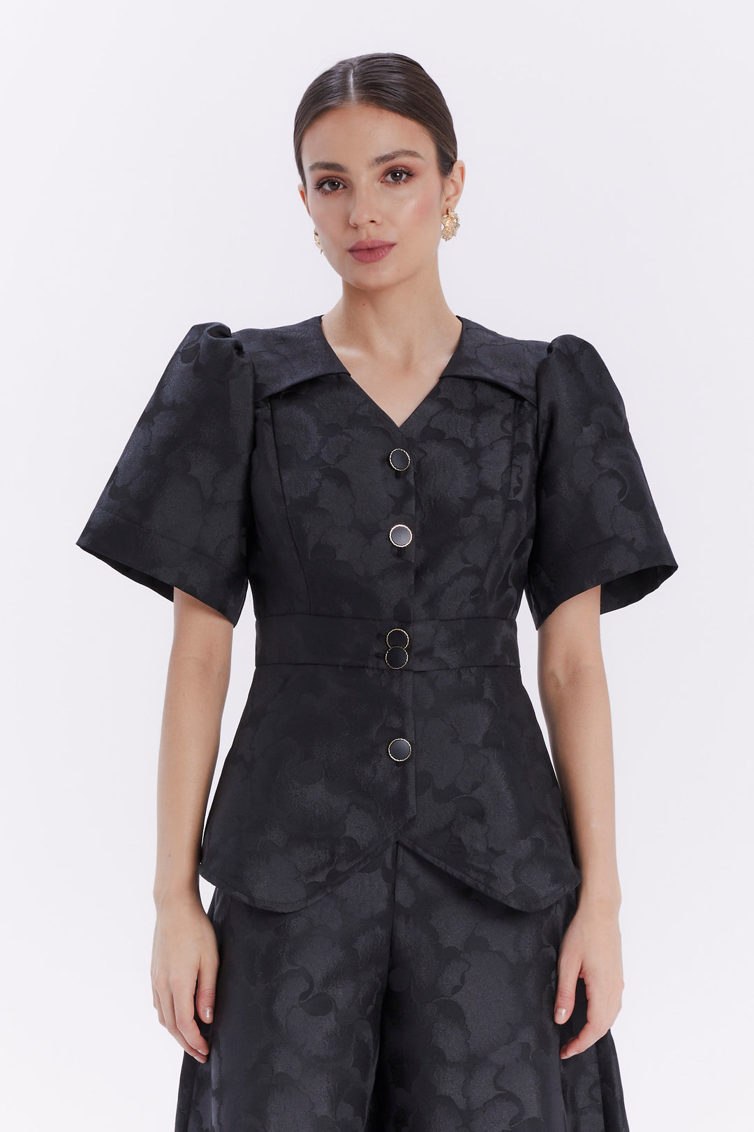 JACKET-CUT BLOUSE WITH SHORT SLEEVES