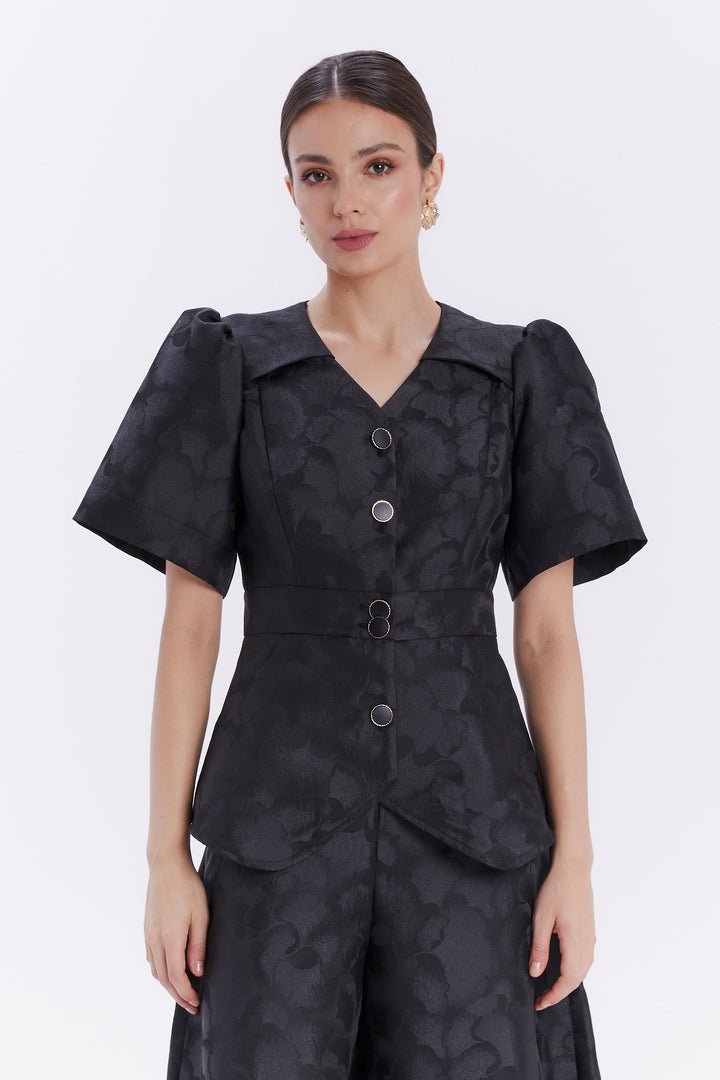 JACKET-CUT BLOUSE WITH SHORT SLEEVES