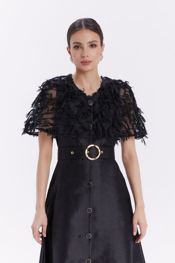 SORAYA EVENING CAPE DRESS WITH BELT