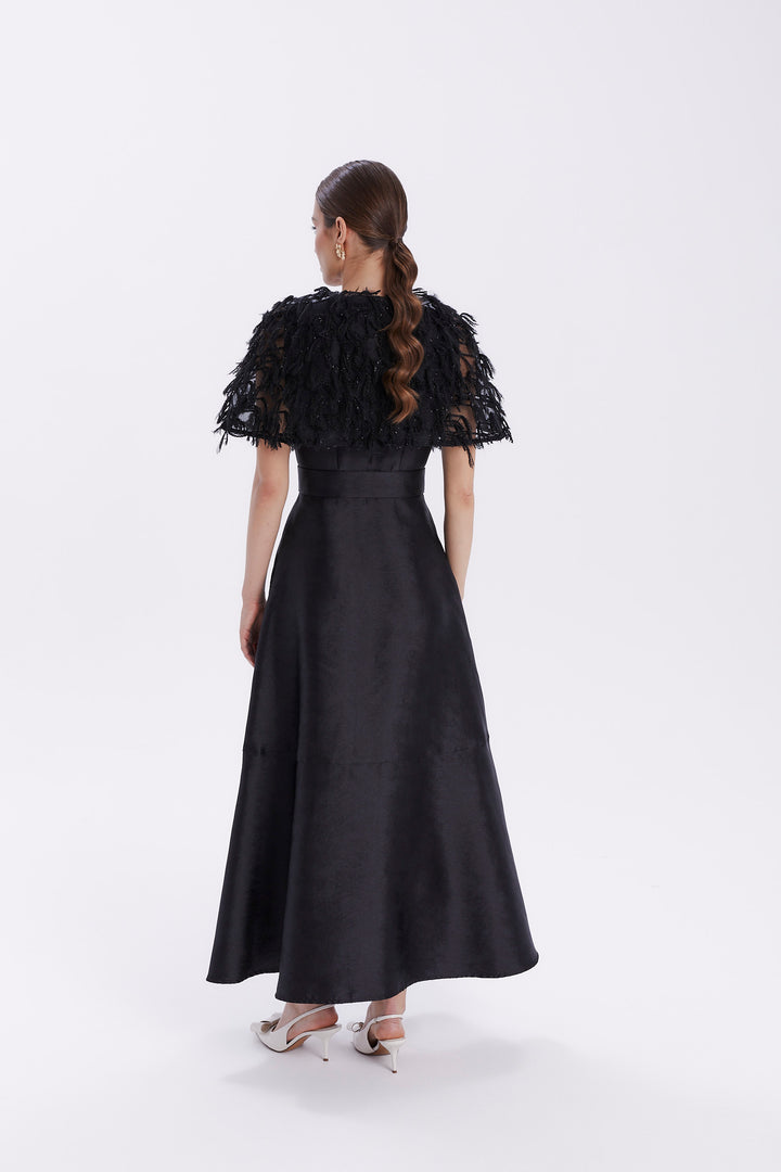 SORAYA EVENING CAPE DRESS WITH BELT