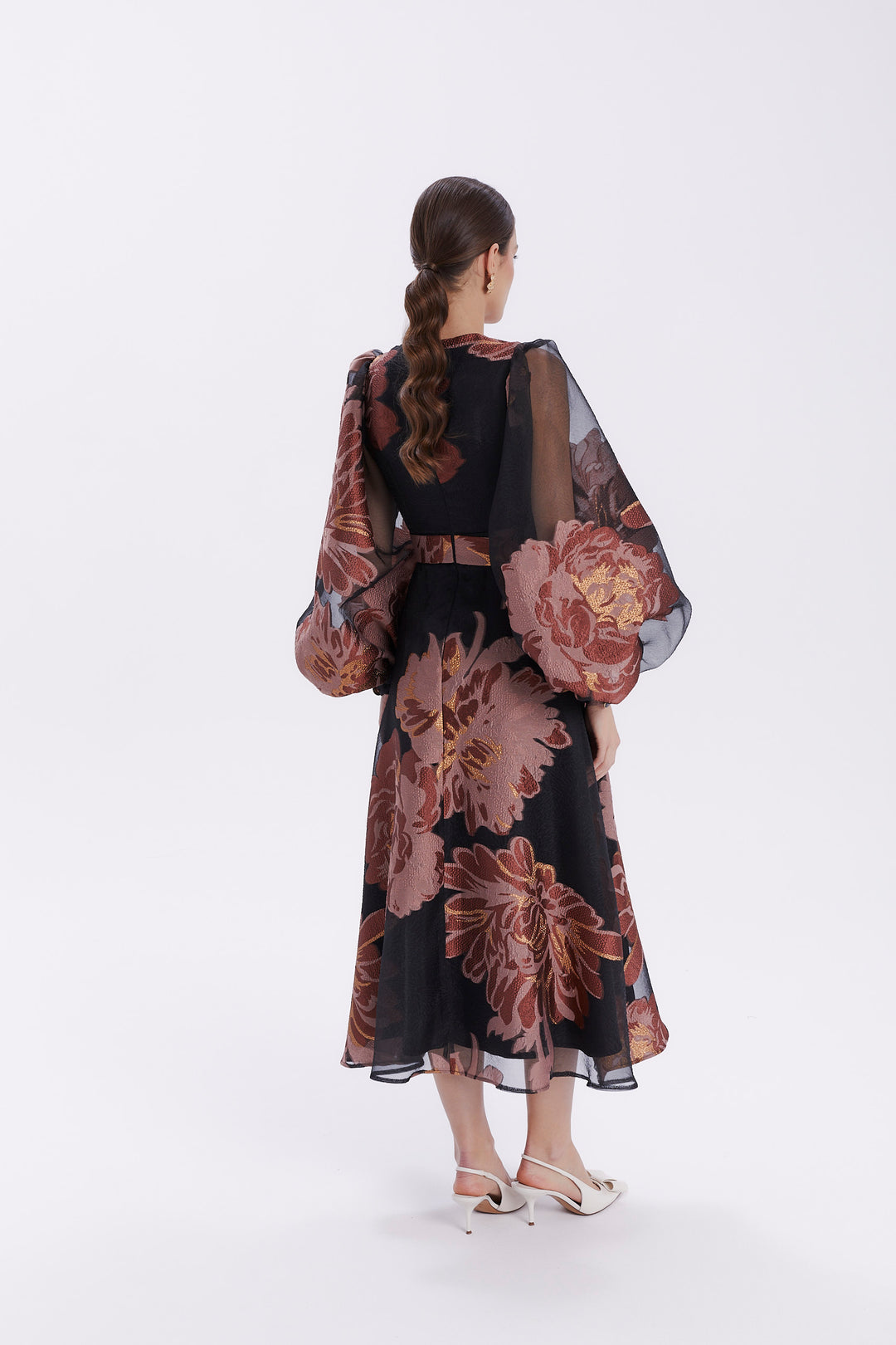 PATTERNED MIDI DRESS WITH SEPARATE BELT