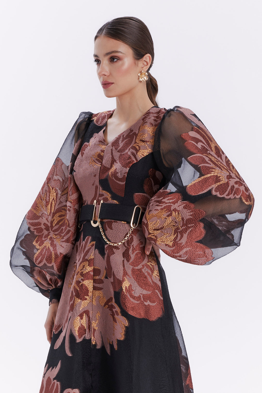 PATTERNED MIDI DRESS WITH SEPARATE BELT