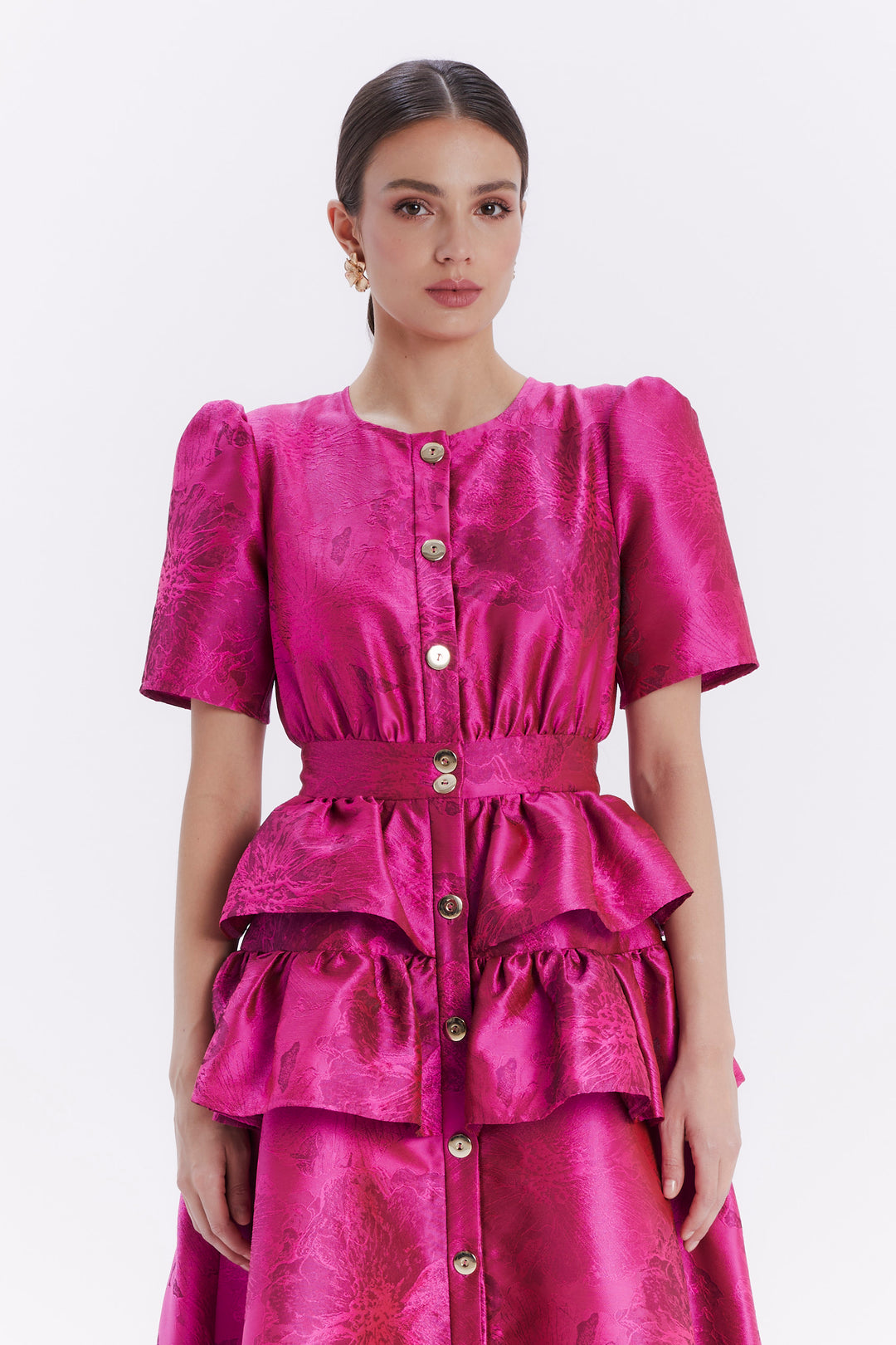 FANNY JACQUARD DOUBLE PEPLUM DRESS