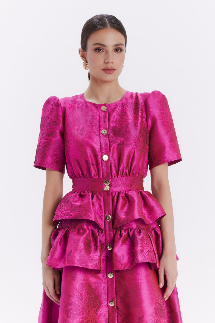 FANNY JACQUARD DOUBLE PEPLUM DRESS