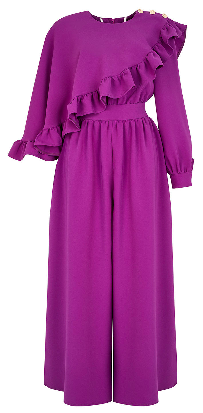 WIDE-LEG JUMPSUIT WITH AN ASYMMETRICAL CAPE