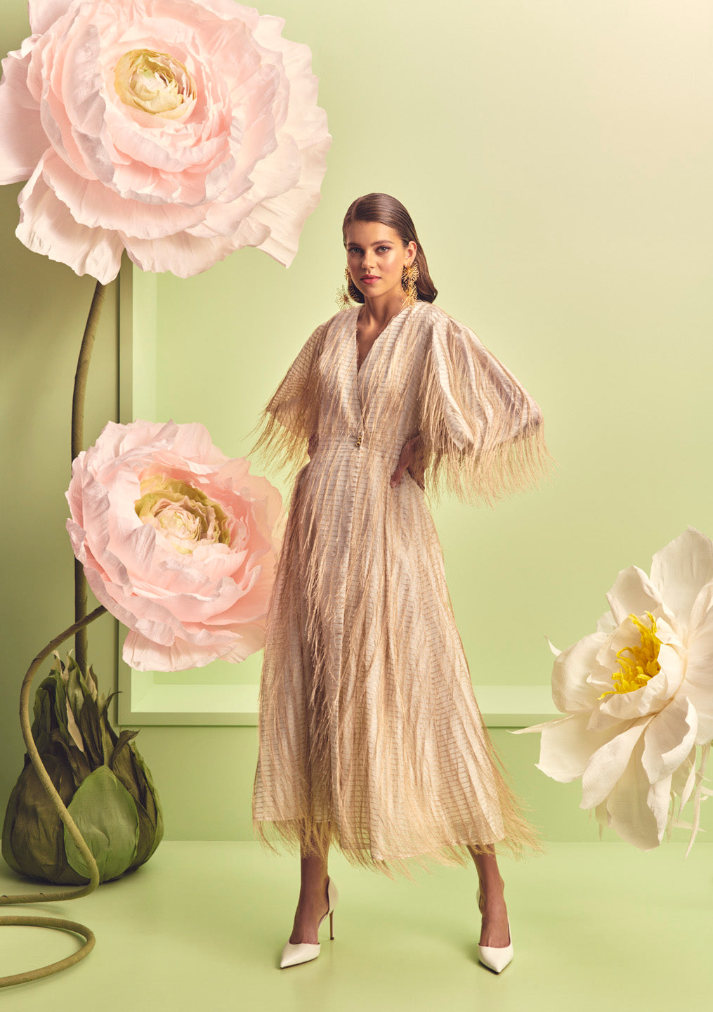 WRAP DRESS WITH FEATHER-TEXTURED FABRIC