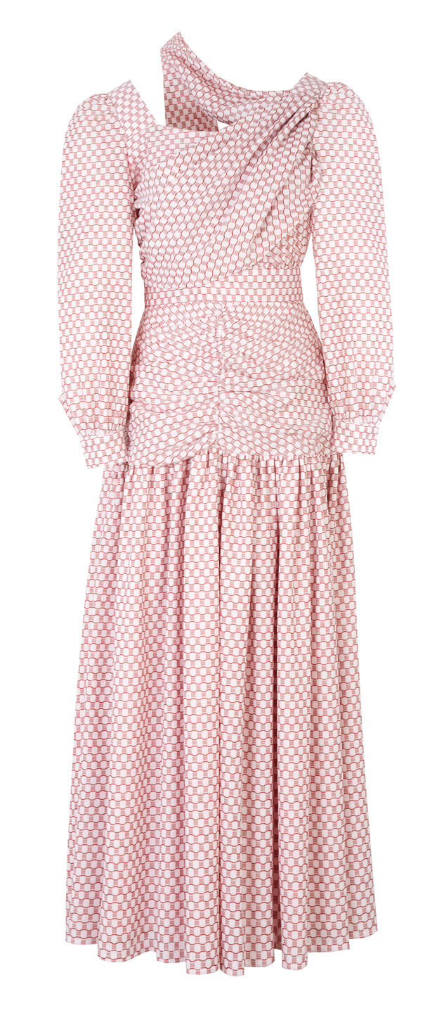 RUCHED MIDI DRESS WITH A SASH
