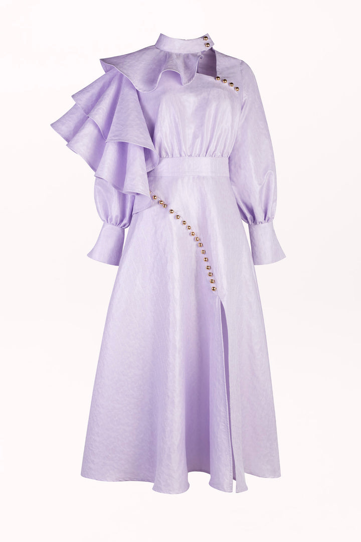 DRESS WITH DECORATIVE BUTTONS AND A SLIT