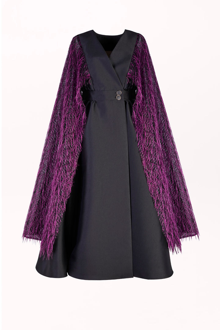 ENVELOPE DRESS WITH A FEATHER CAPE