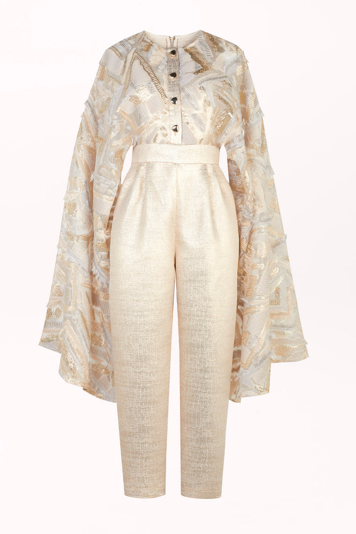JUMPSUIT WITH CAPE-STYLE SLEEVES