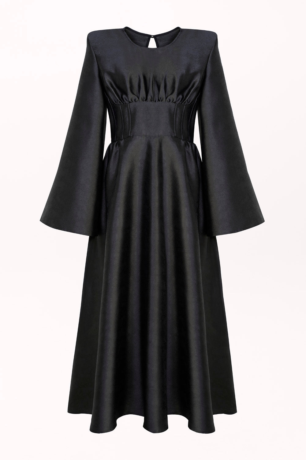 DRESS WITH A HALF-CORSET AND WIDE BELL SLEEVES