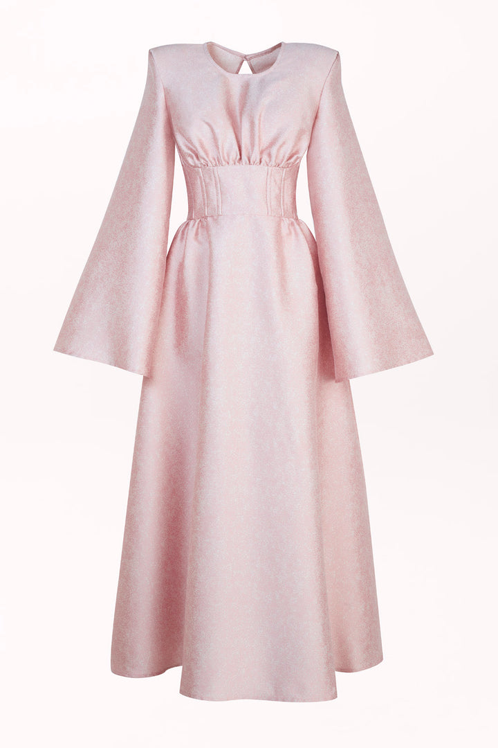 DRESS WITH A HALF-CORSET AND WIDE BELL SLEEVES