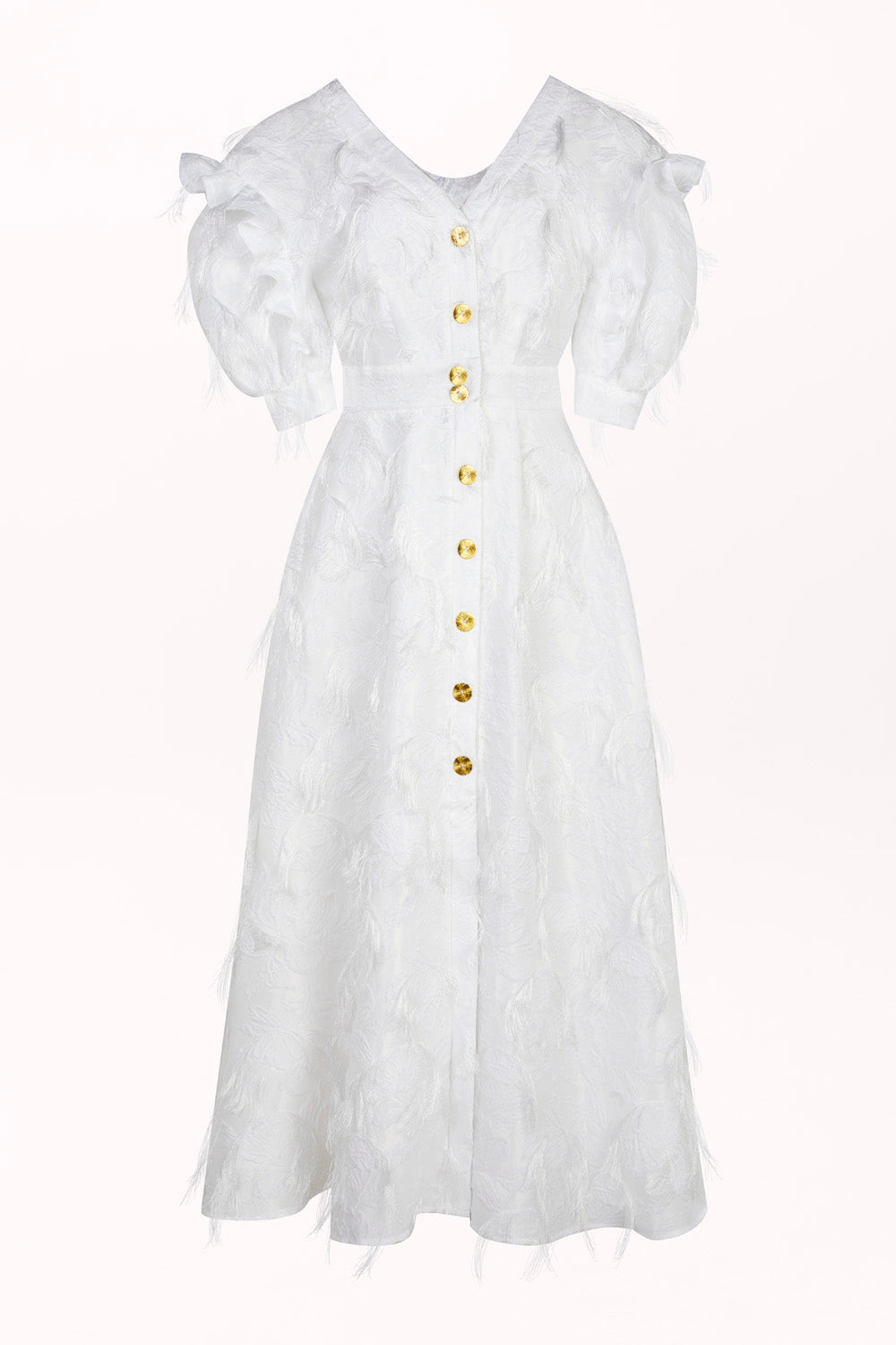 FEATHER-TEXTURED BUTTON-FRONT DRESS