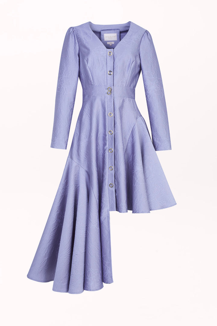 ASYMMETRICAL BUTTON-FRONT DRESS WITH LONG SLEEVES
