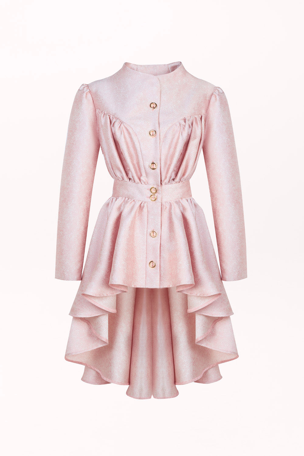BUTTON-FRONT BLOUSE WITH PEPLUM AND A LONGER BACK