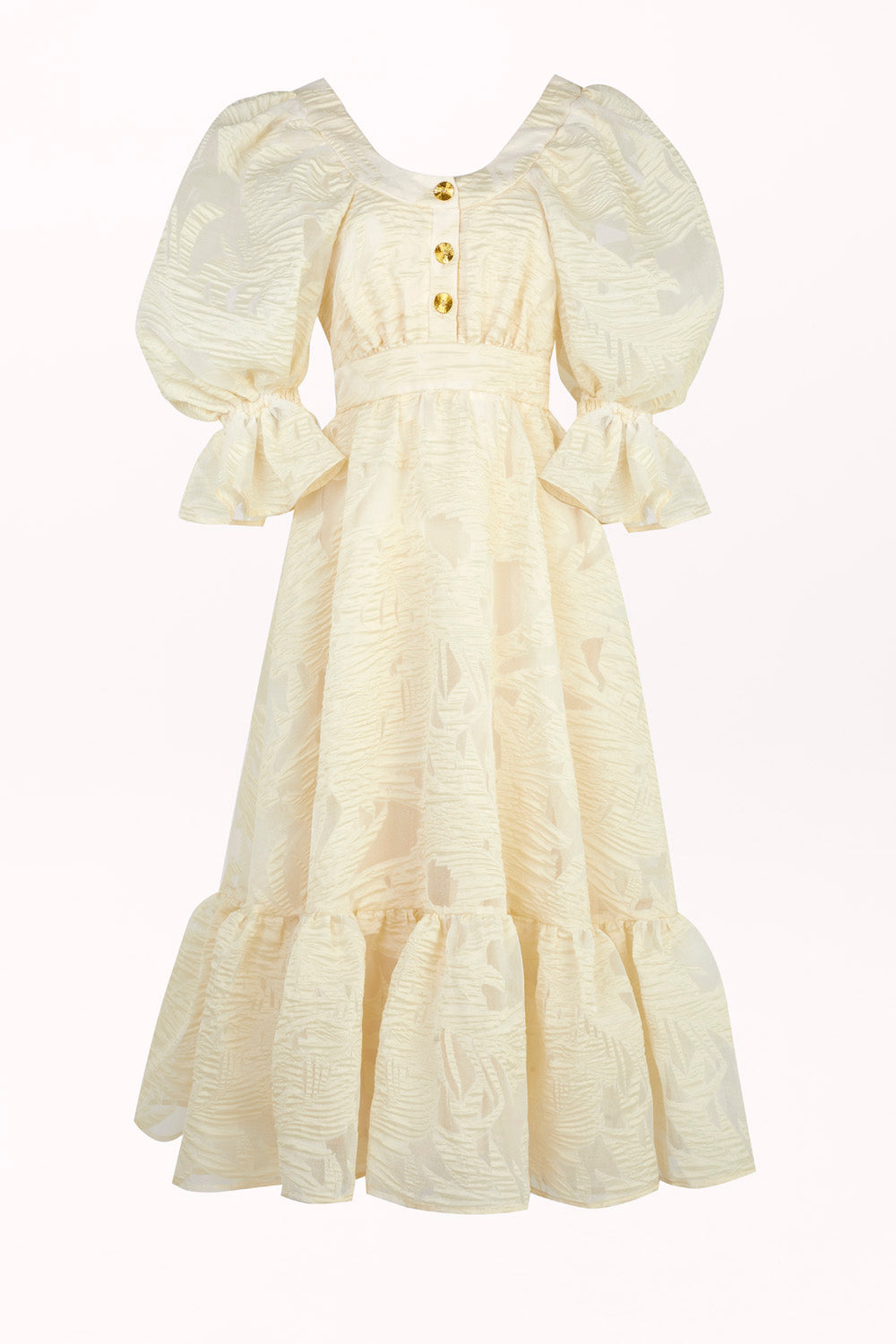 DRESS WITH EMBROIDERED FABRIC AND RUFFLES