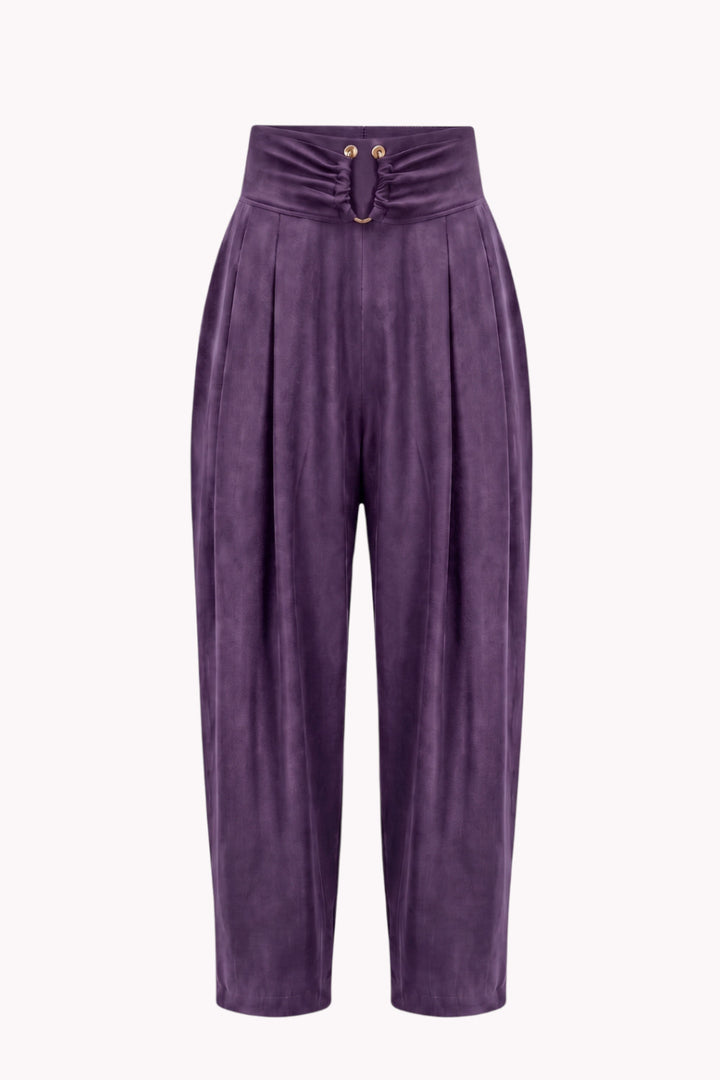 NOIRE PANTS WITH RUCHING AND GOLDEN ACCENT