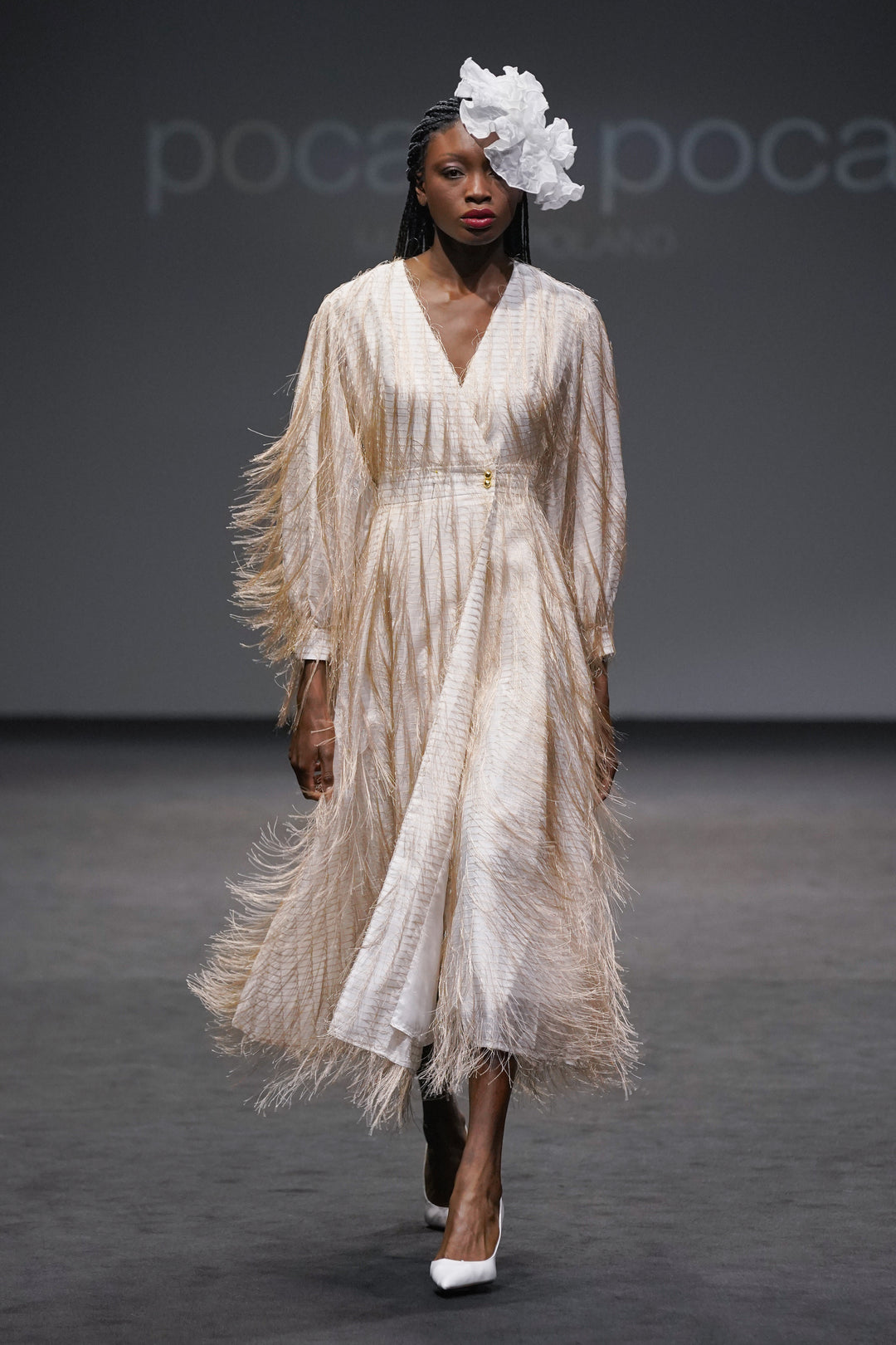 WRAP DRESS WITH FEATHER-TEXTURED FABRIC
