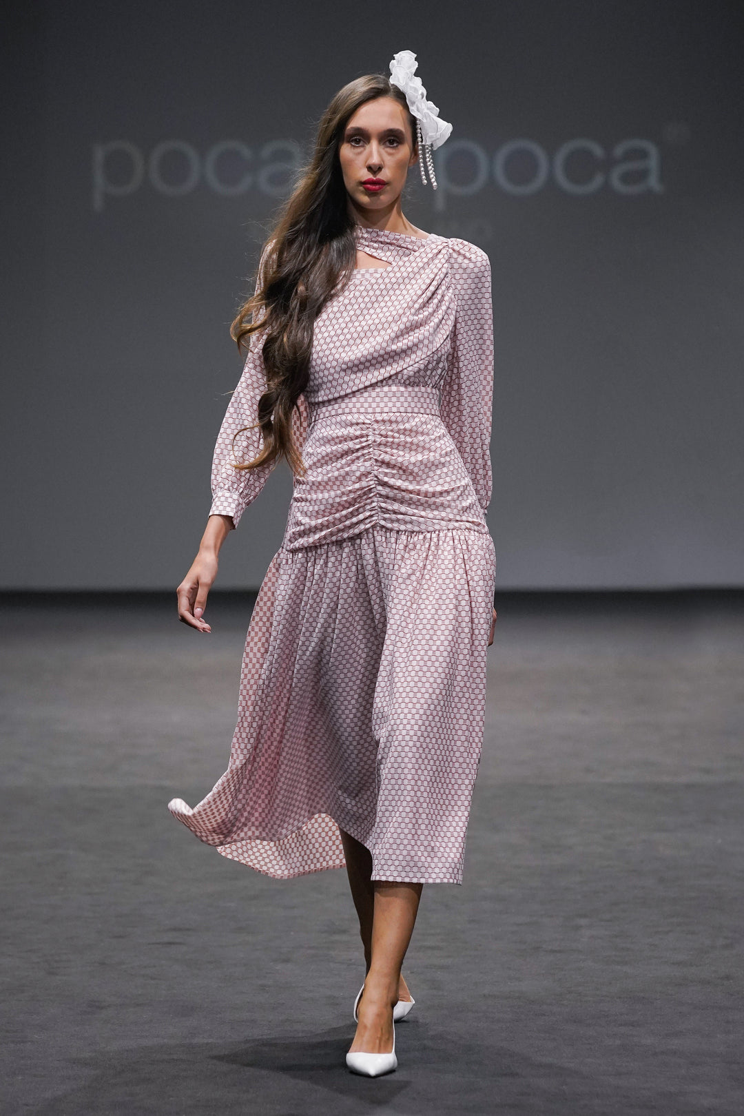 RUCHED MIDI DRESS WITH A SASH