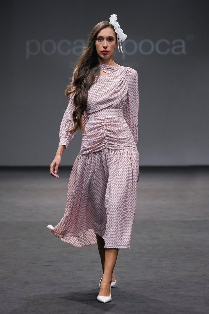 RUCHED MIDI DRESS WITH A SASH