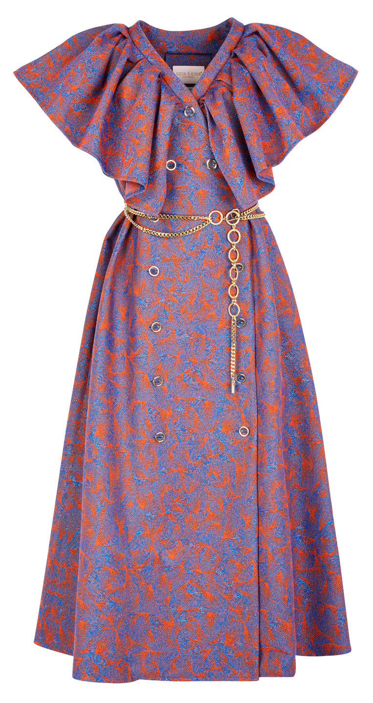 DOUBLE-BREASTED V-NECK DRESS