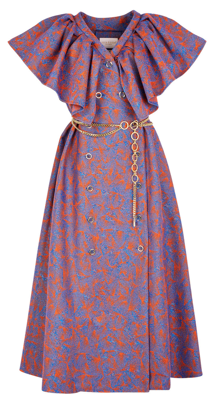 DOUBLE-BREASTED V-NECK DRESS