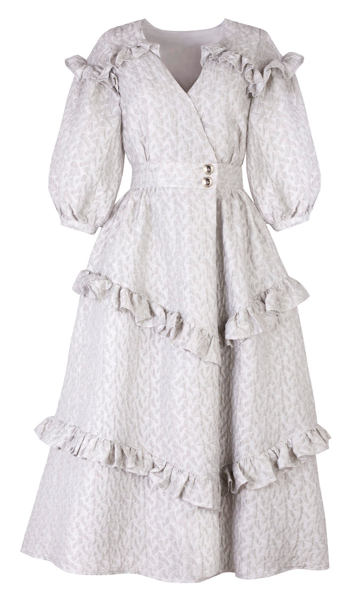ENVELOPE DRESS WITH PUFF SLEEVES